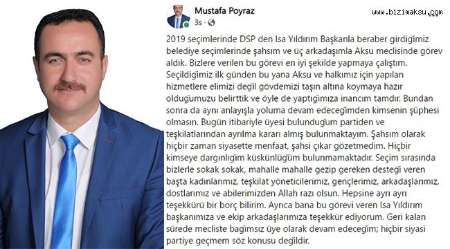 POYRAZ DSP’DEN İSTİFA ETTİ